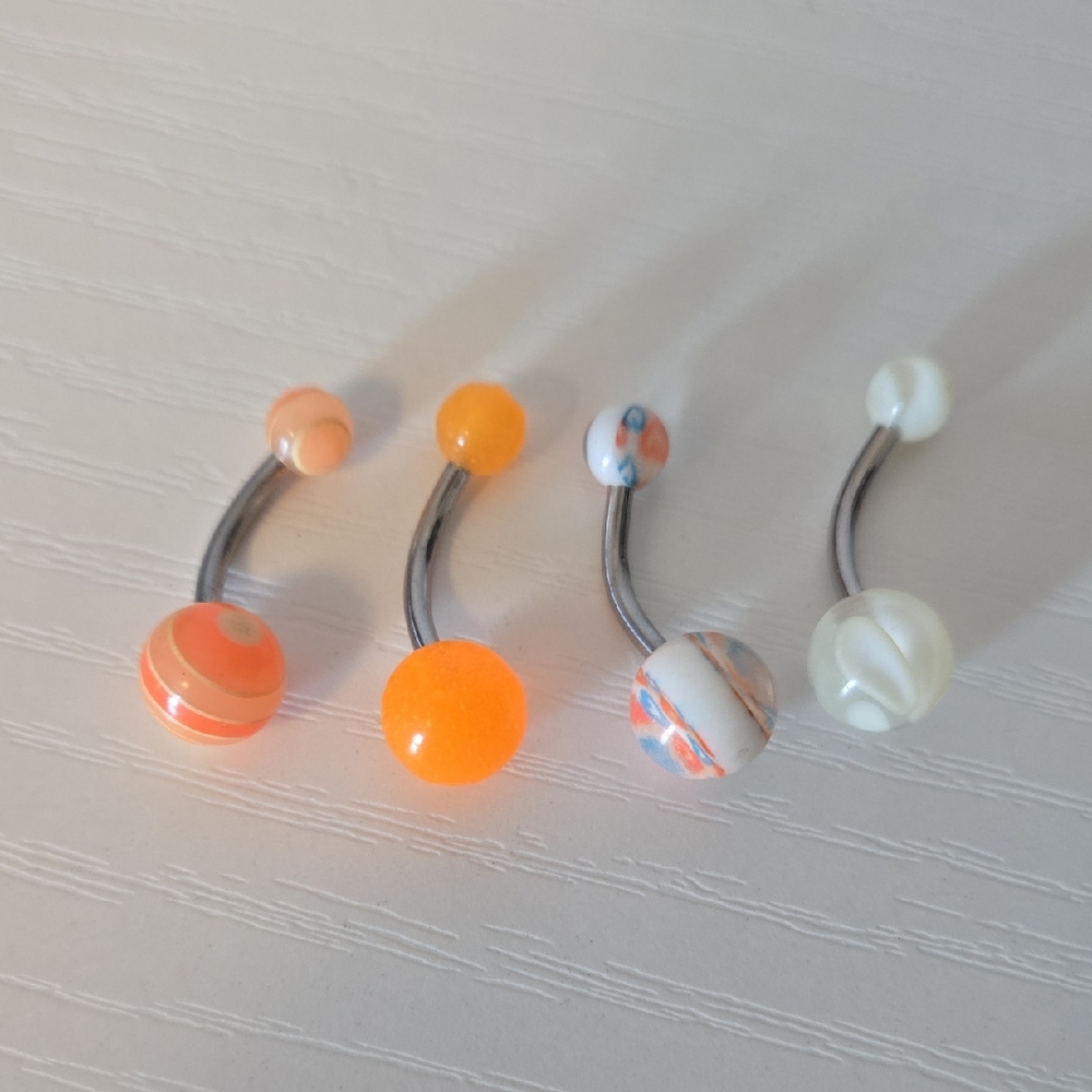 Set of 4 Belly Button Rings with Colorful Designs